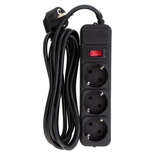 Фільтр мережевий 3 розетки, 3 м, 10 А, 250 В, 3*1мм2, чорний Patron SP-1033