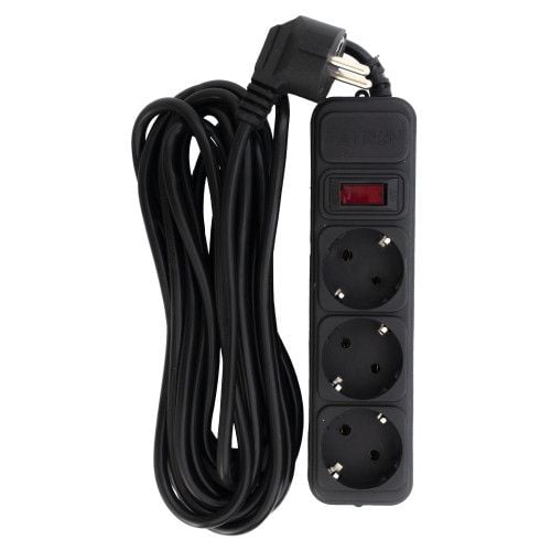 Фільтр мережевий 3 розетки, 5 м, 10 А, 250 В, 3*1мм2, чорний Patron SP-1035