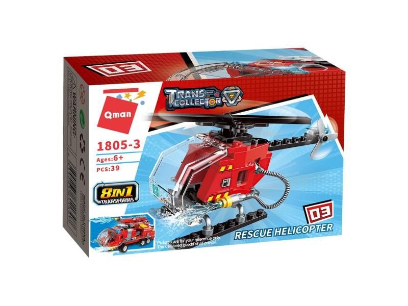 Конструктор Qman ТРАНСПОРТ ПОЖЕЖНИЙ/АВТО (RESCUE HELICOPTER) 39 дет. 1805-3