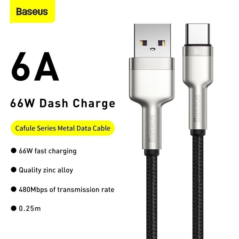 Baseus Cafule Series Metal Data Cable USB to Type-C 66W 0.25m Black CAKF000001