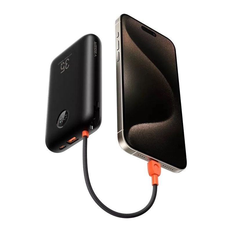 Зовнішній акумулятор VEGER 20000 mAh with built-in cables Type C / Lightning PD QC3.0 35W K2 (W2068) black VG-W2068