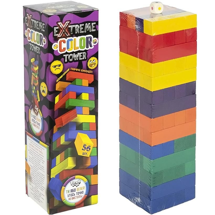 Настільна гра-балансир Вежа "Extreme Color Tower" з дерев'яними блоками 56 шт