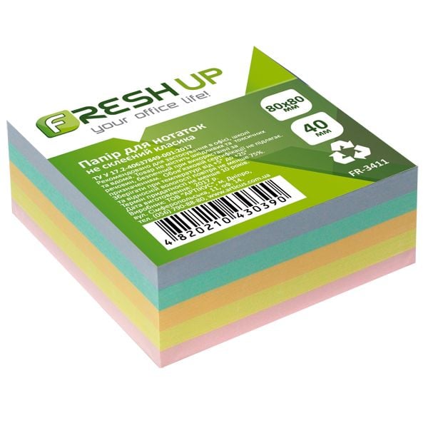 Блок паперу Fresh Up 80х80мм асорті 400арк не проклєен FR-3411