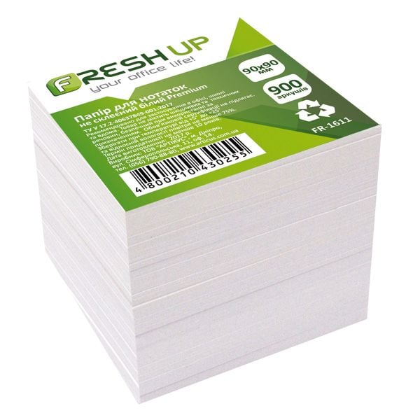 Блок паперу Premium Fresh Up білий 90х90мм 900арк не проклеєнн FR-1611