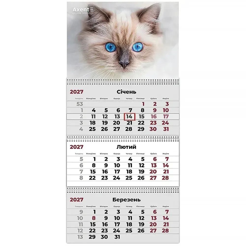 Календар настінний квартальний 2027р 3 пружини "Cats 2" 8803-27-8