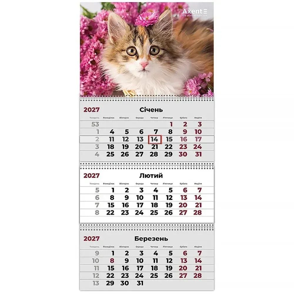 Календар настінний квартальний 2027р 3 пружини "Cats 3" 8803-27-9