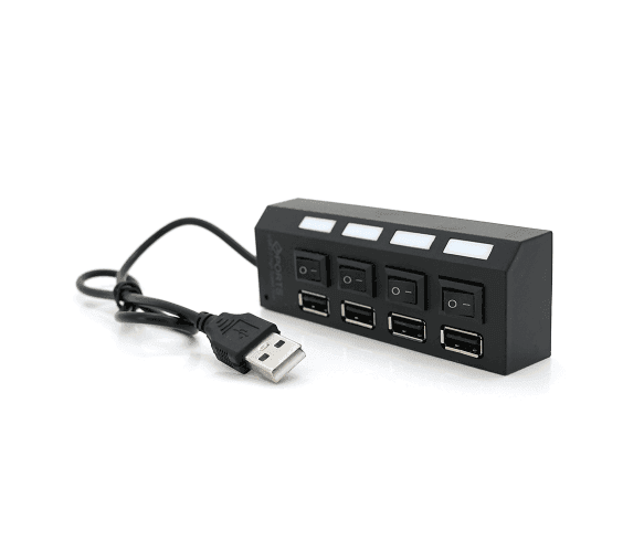 Хаб USB 2.0 4 порти з перемикачами на кожен порт, Black 03943